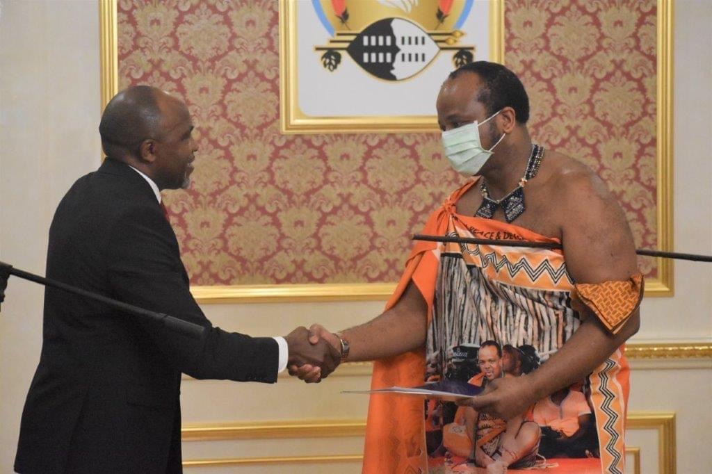 United Nations Eswatini Resident Coordinator George Wachira presents letter of credence to King Mswati.