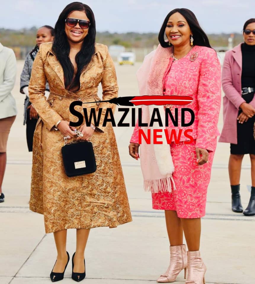 Ex-Senate President Lindiwe Gwebu-Dlamini meets, shares light moment with Princess Sikhanyiso during King’s airport farewell SADC trip.