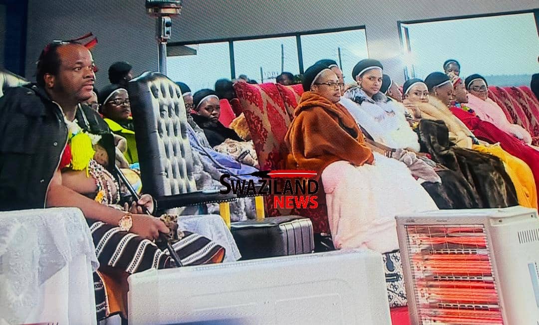 COLD WEATHER:Trending uMhlanga royal heater warms King Mswati during Shiselweni Reed Dance Ceremony on Saturday.