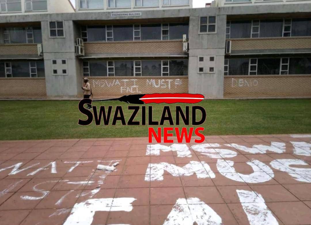 University of Eswatini graduation ceremony postponed as students write “King Mswati must fall” on the walls.