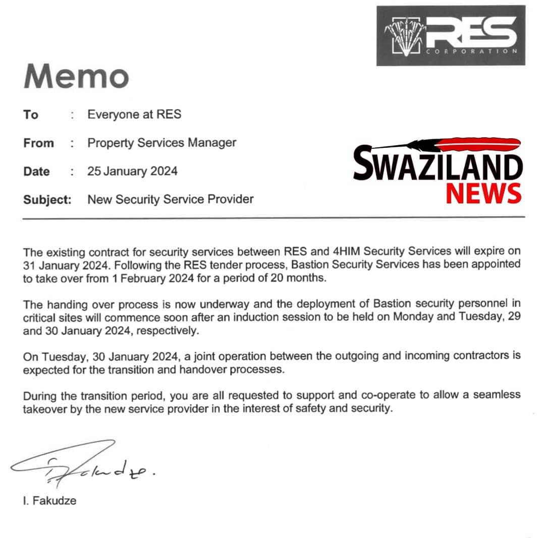 REVEALED:King Mswati’s foreign mercenaries gets about R40million Royal Eswatini Sugar Corporation(REScorp) tender,takes over from Swazi owned 4him Security Services.