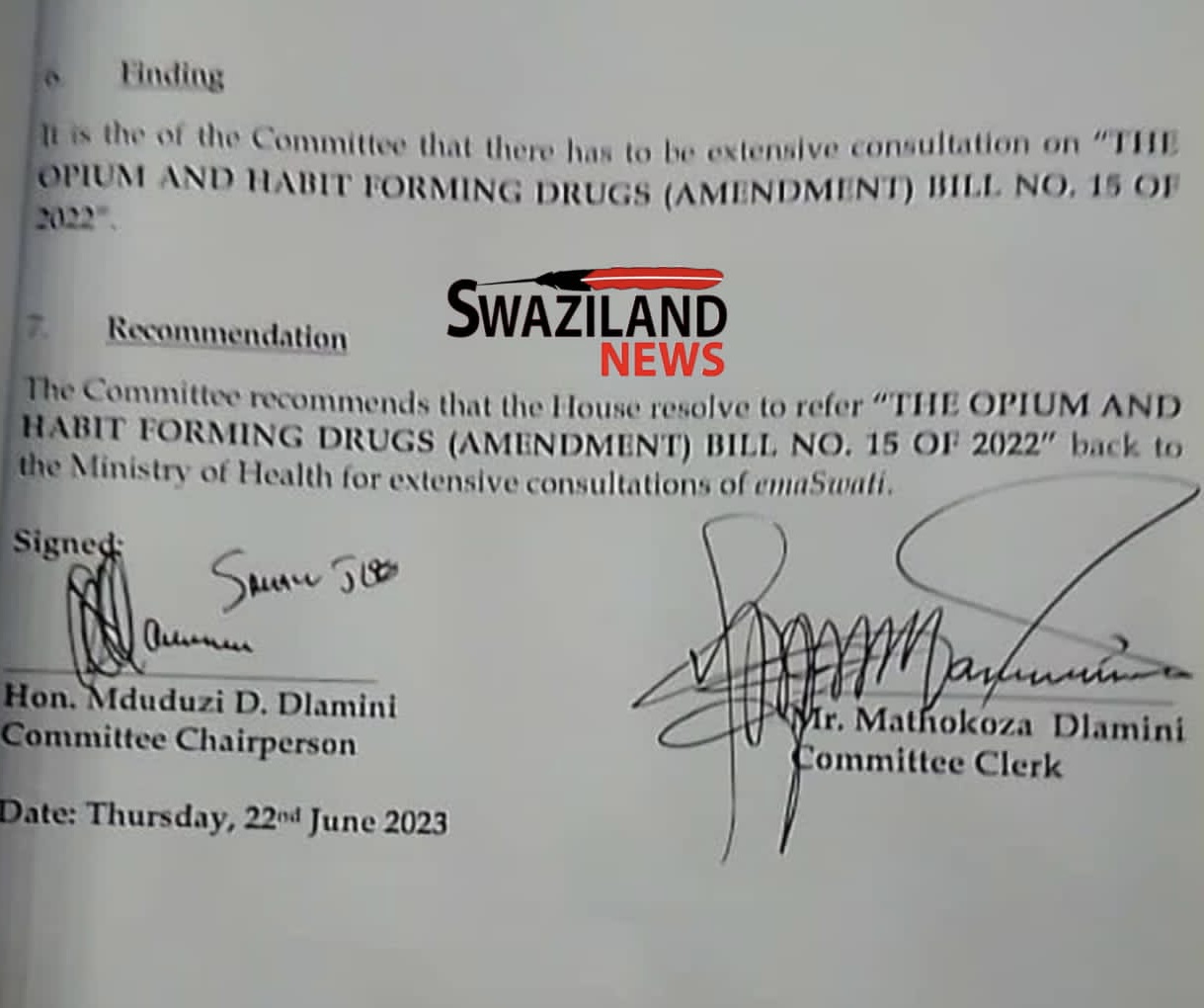 MPs stop, refer controversial Dagga Bill back to emaSwati for consultation.