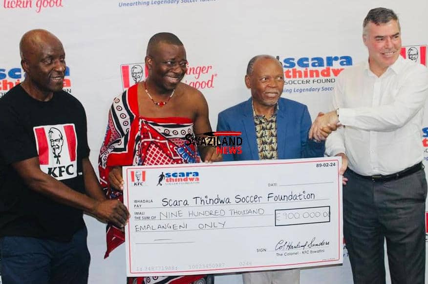 Kentucky Fried Chicken(KFC)Eswatini donates R900,000.00 to Scara Thindwa Soccer Foundation, says sports create discipline among children.