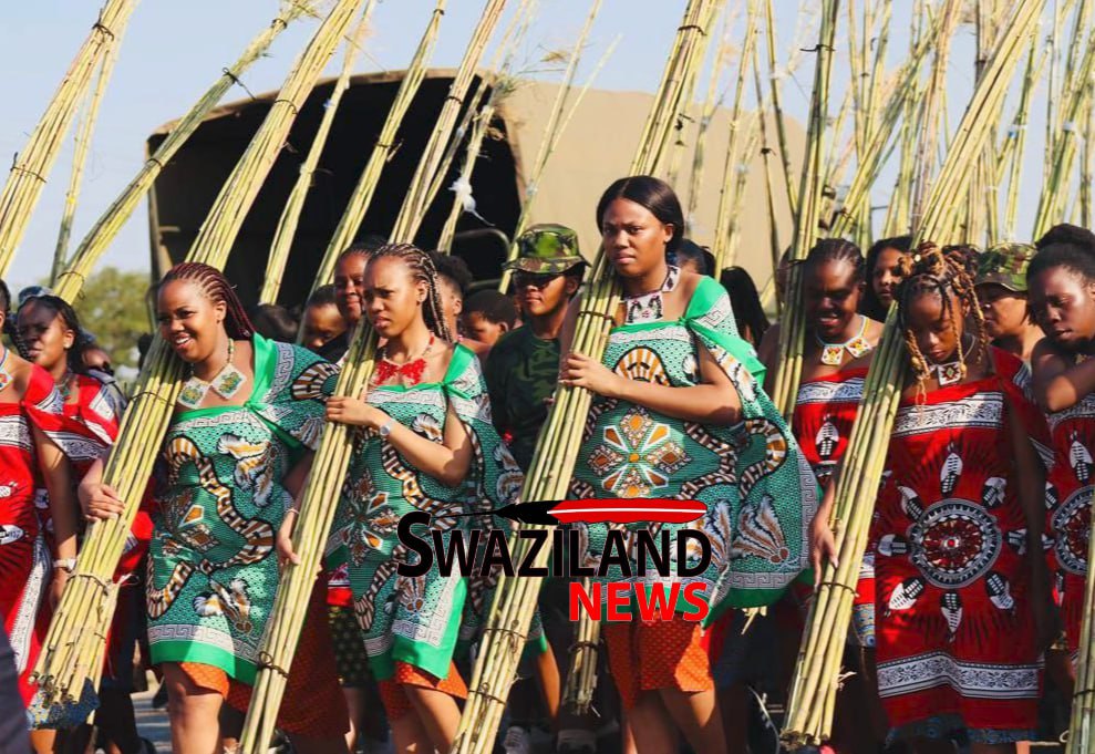 Imbali leader Princess Sakhizwe leads thousands of maidens back to Ludzidzini Palace to deliver uMhlanga. 