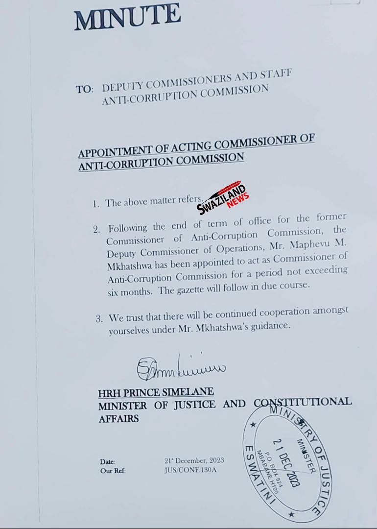 Maphevu Mkhatjwa’s appointment as Acting Anti Corruption Commissioner(ACC) expires,law stipulates Commissioner must be a person who qualifies to be a Judge.