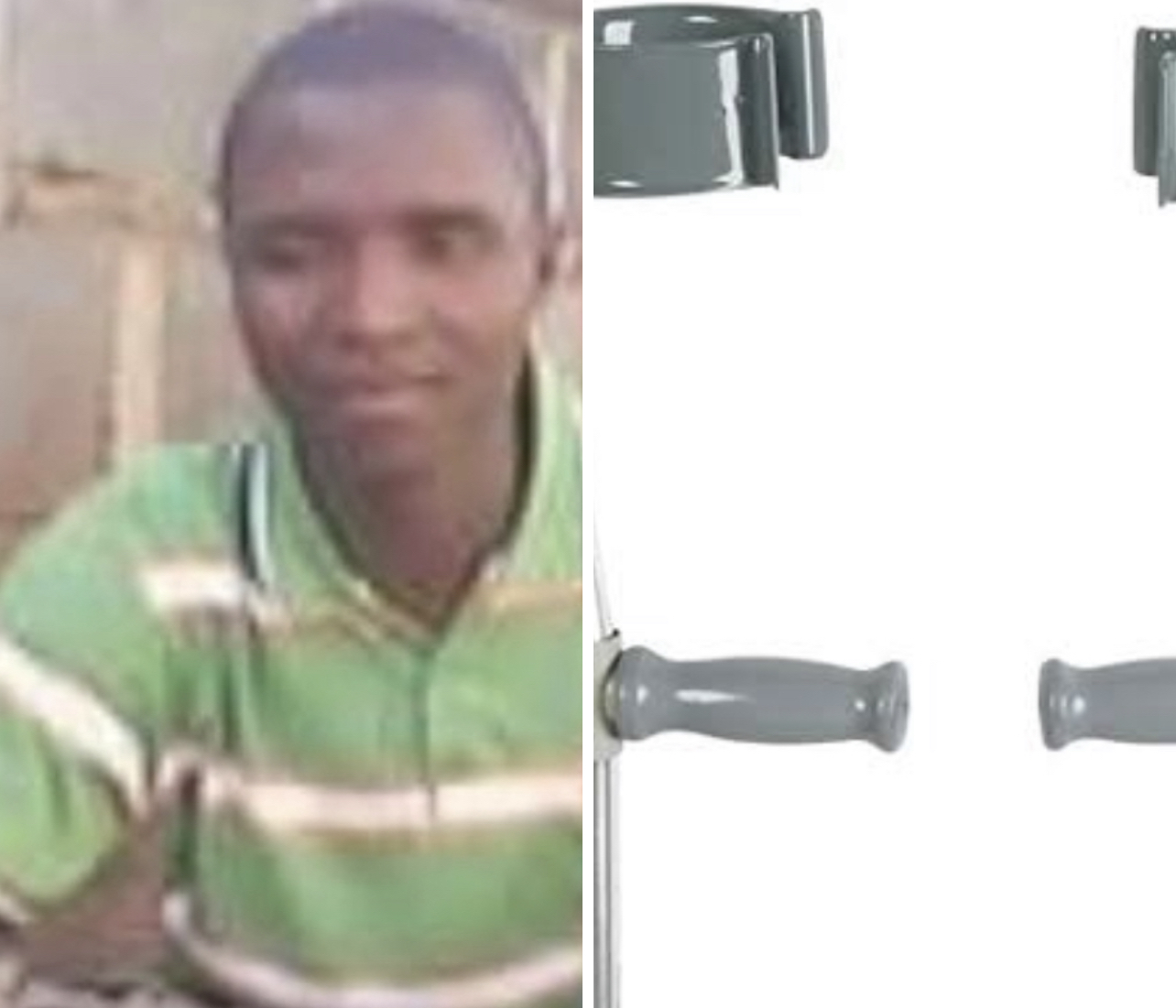  LIKE UNREST VICTIMS:Cop Mduduzi Mamba who was shot at Kwaluseni OK Foods loses leg, to walk with crutches.