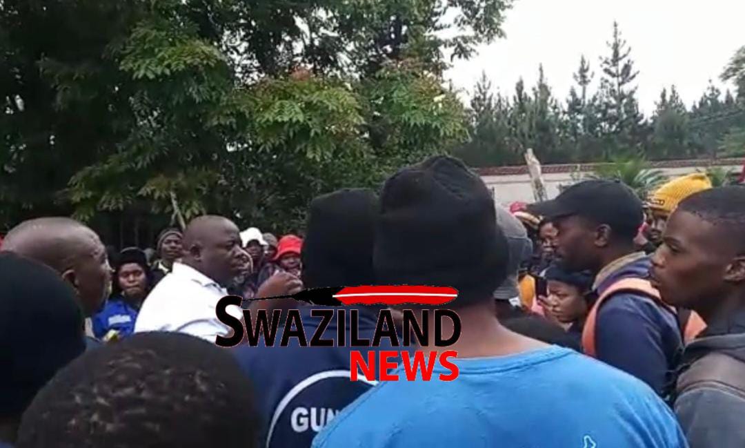 ATUSWA Secretary General Warnder Mkhonza leads Montigny Investments workers in a protest against SEIWU.