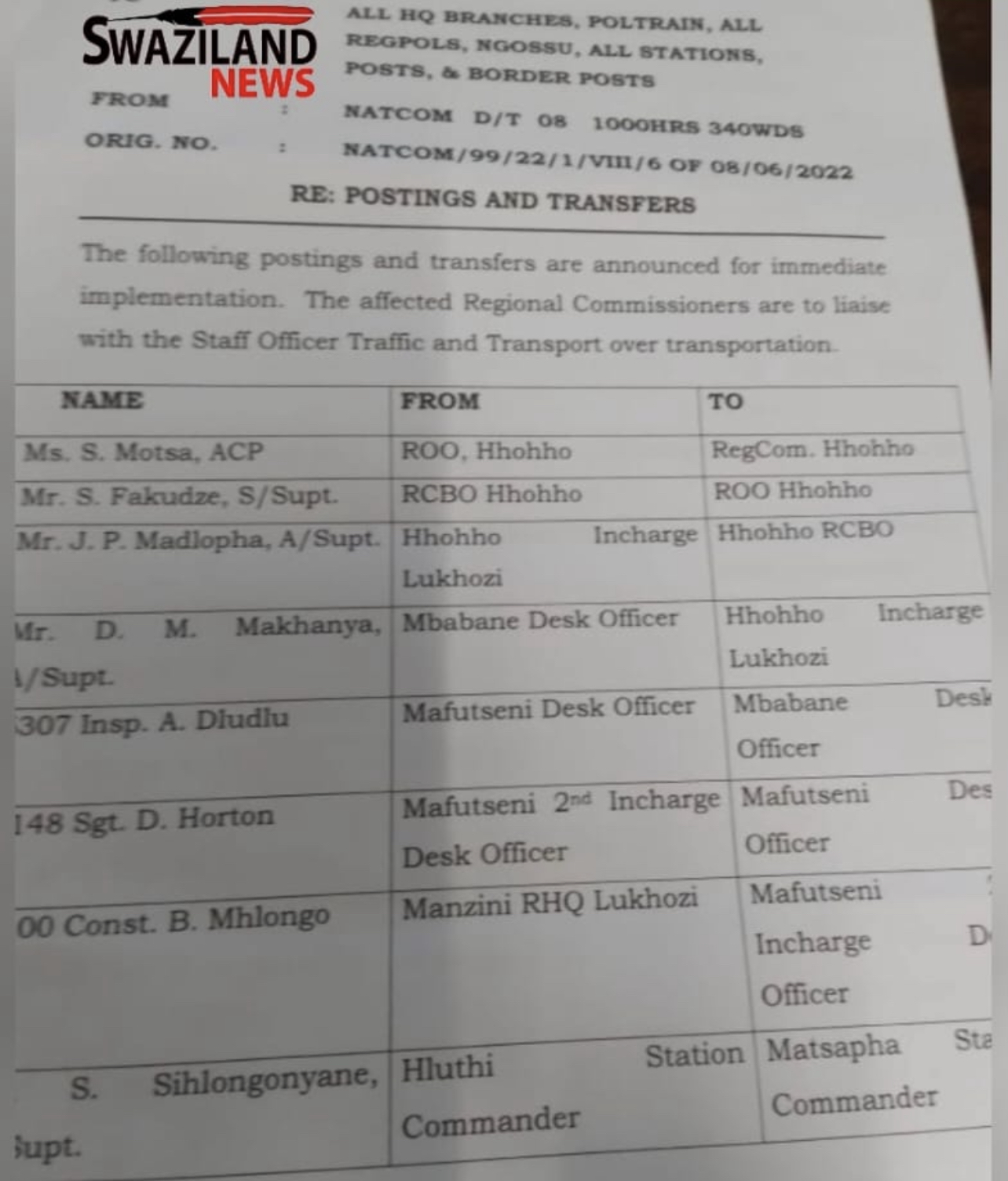 KHULANI MAMBA RESIGNATION:Three(3) top police officers in Mswati’s assassination squad systematically promoted.