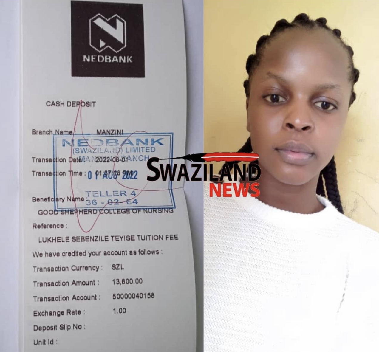 Swazis living abroad pays R15,000.00 tuition for needy aspiring nurse who appeared on Swaziland News.