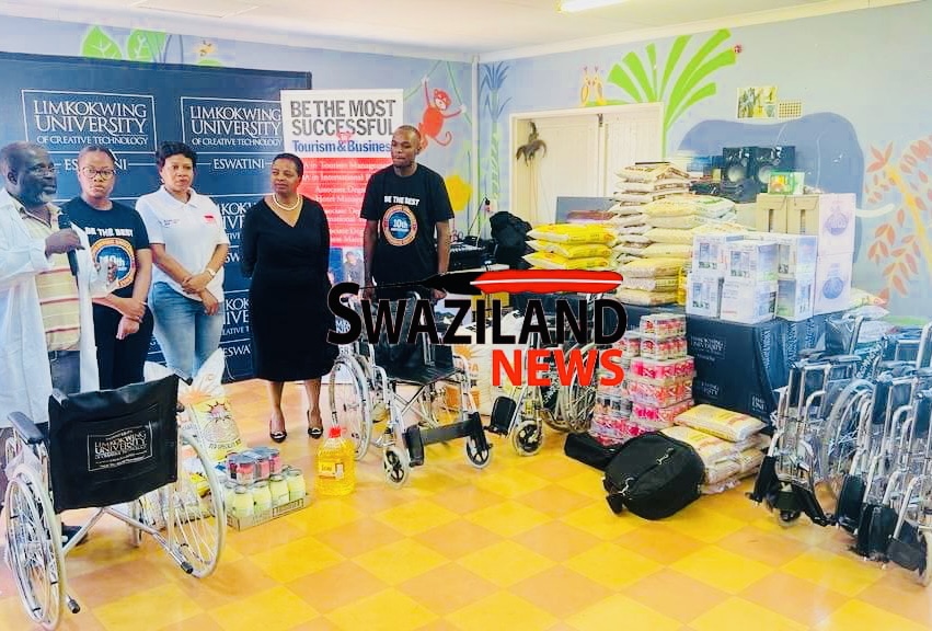 Limkokwing University Director Princess Tfobile hands over wheelchairs, food worth R100,000.00 to Cheshire Homes Eswatini.