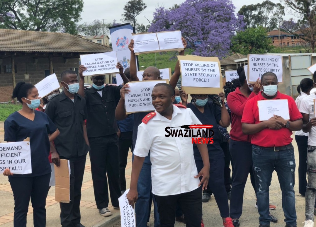 Mankayane nurses protest before Health Minister who had come to officially open Cervical Cancer wing.