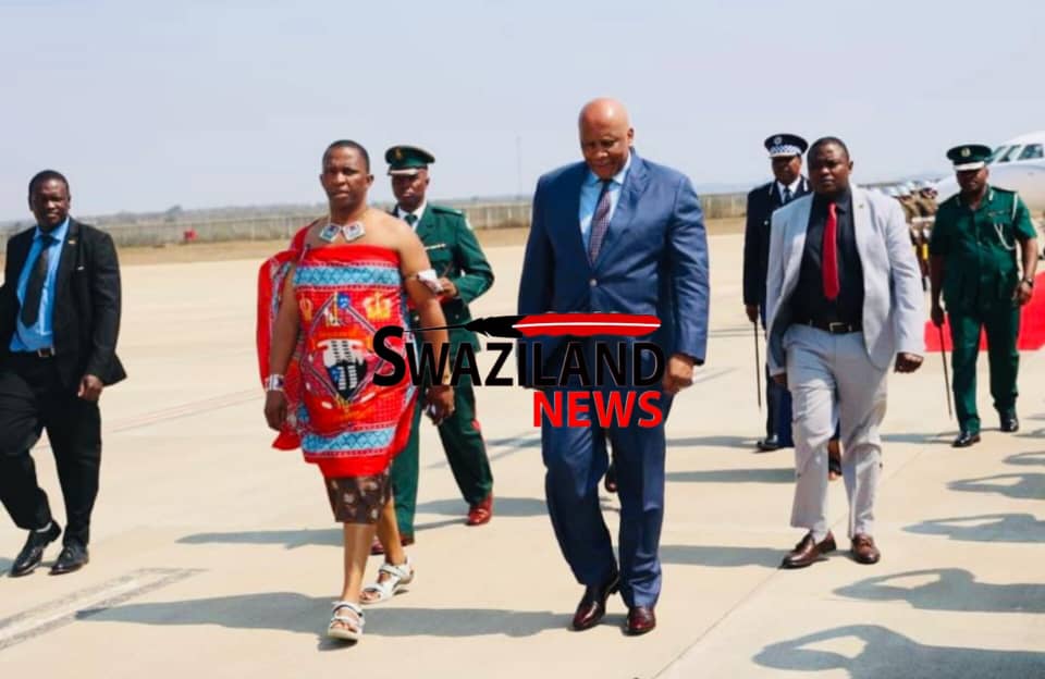 Lesotho King Letsie arrives in eSwatini for Mswati-Independence Double Celebration, welcomed by Agriculture Minister Jabulani Mabuza.