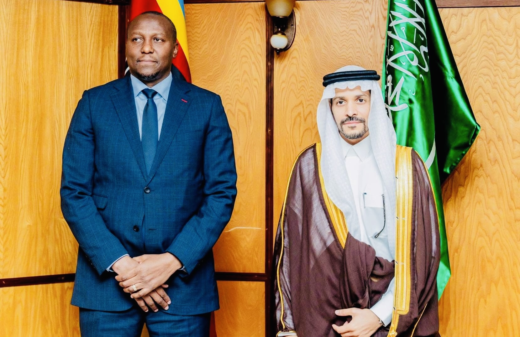 Prime Minister Russell Mmiso Dlamini meets Saudi Arabia Ambassador Faisal bin Falah Al Harbi, Foreign Affairs Vice Minister Eng Waleed bin Abdulkarim El Kheraj coming.