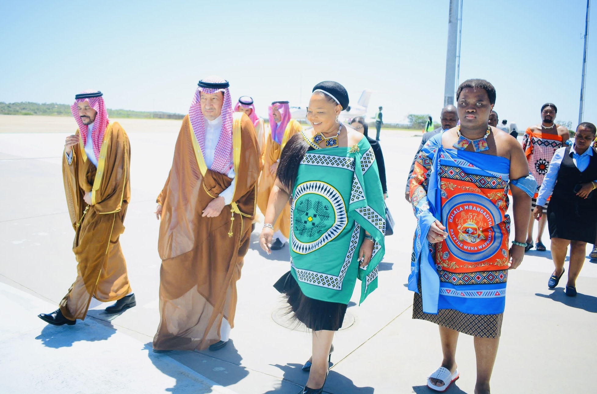 Saudi Arabia Foreign Affairs Vice Minister Waleed bin Abdulkarim El Khereiji arrives in eSwatini for official visit, welcomed by Foreign Affairs Minister Pholile Shakantu.