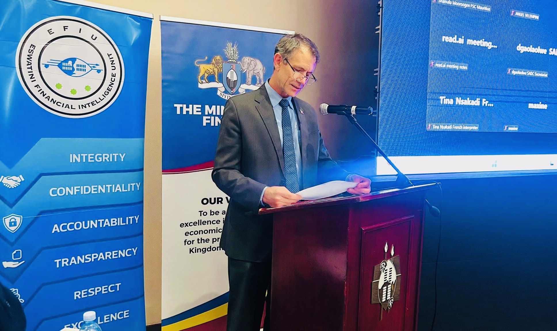 Eswatini hosting SADC Anti-Money Laundering and Counter Financing of Terrorism Commitee Meeting, Finance Minister Neal Rijikernberg expresses country’s commitment to strengthening financial intelligence systems.
