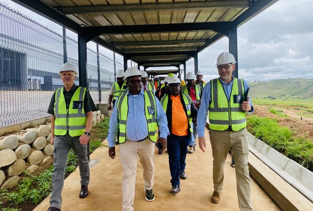 Commerce Minister Mancoba Khumalo meets Jonsson Workwear Head of Manufacturing Marnie Gerber, says project almost complete and will create jobs in line with national development agenda.