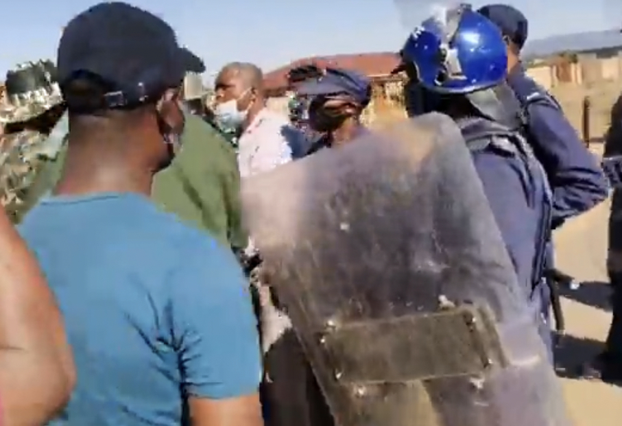 Your Constitutional rights are revoked, King’s commanding officer Senior Superintendent Sihlongonyane tells MP and protestors.