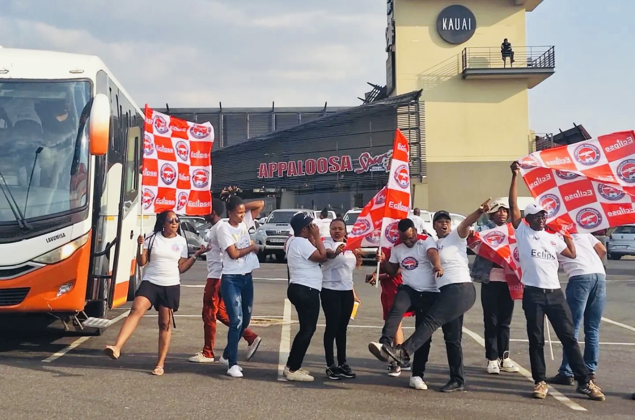 Mbabane Swallows Sponsor Eclipse Investments’ staff among supporters who accompanied team to face Mamelodi Sundowns in CAF Champions League.
