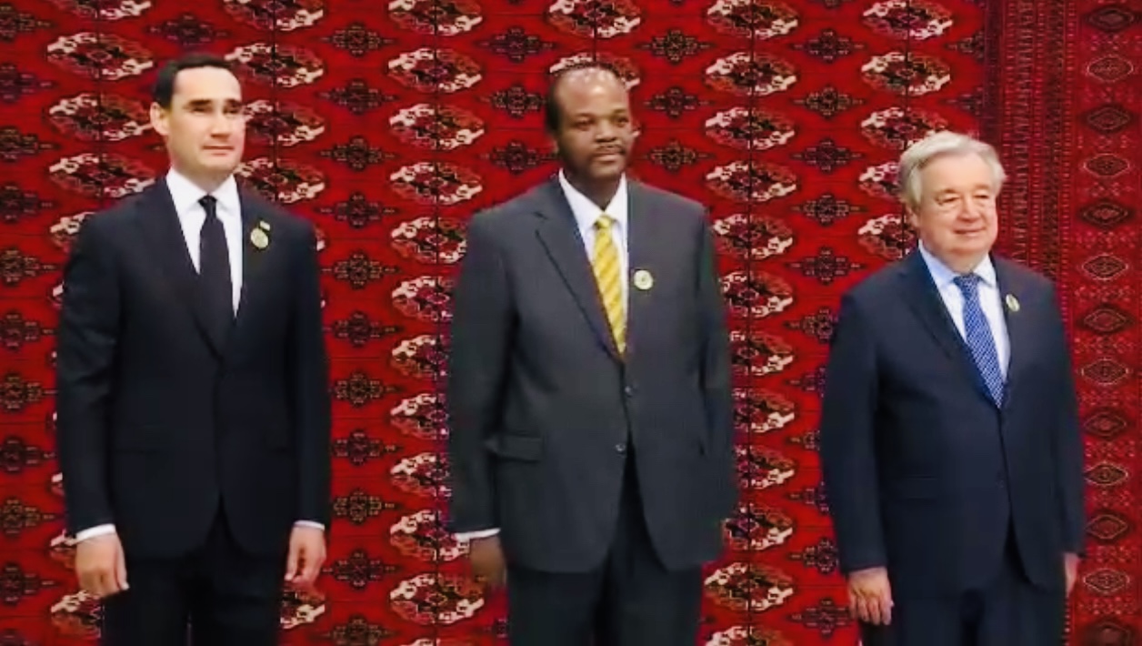 United Nations(UN) Secretary General Antonio Guterres welcomes King Mswati for Turkmenistan Landlocked Countries Conference.