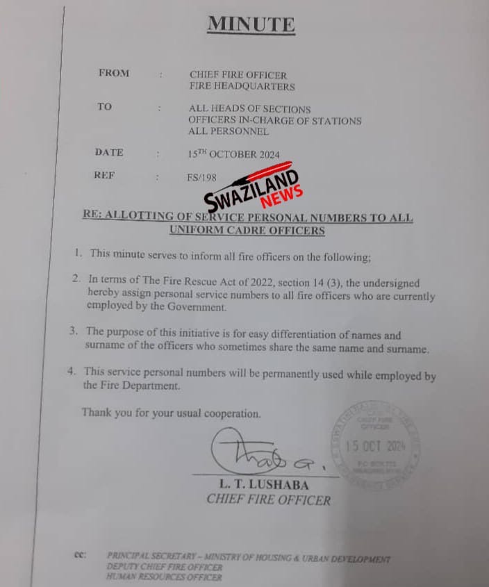 GRADUAL TRANSFORMATION INTO A SECURITY FORCE:Chief Fire Officer introduces service numbers for all fire officers,Department to be deprived right to protest like soldiers and the police.